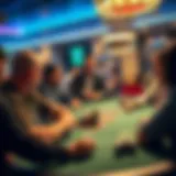 A vibrant poker table with players engaged in a strategic game.