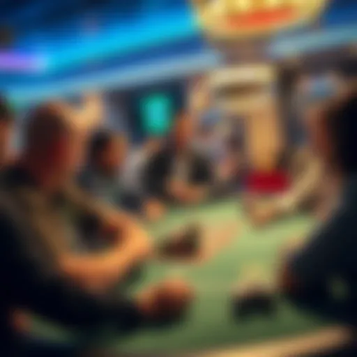 A vibrant poker table with players engaged in a strategic game.