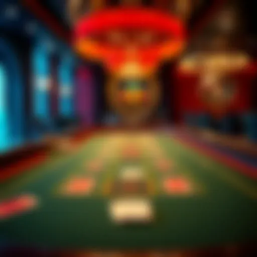 A visually striking baccarat table with vibrant colors and cards laid out