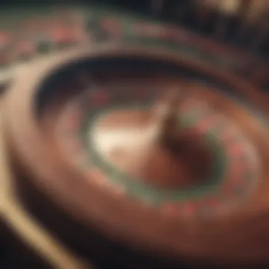 A roulette wheel in motion at a bustling casino