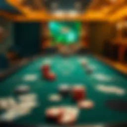 Poker table layout with chips and cards