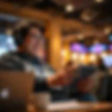 User Engaging in a Survey App A user engaging in a survey app on a tablet device