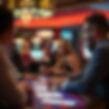 An engaging scene of players enjoying arcade blackjack in a lively environment