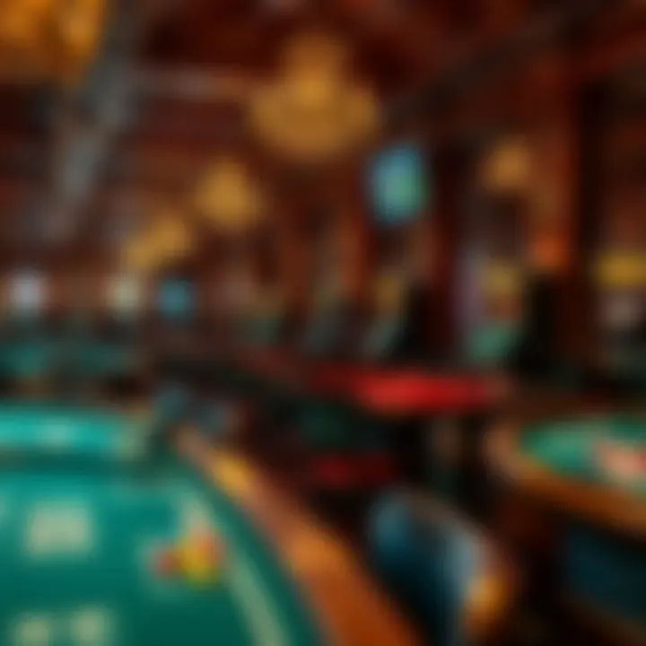 A historical view of a casino floor showcasing traditional gaming tables