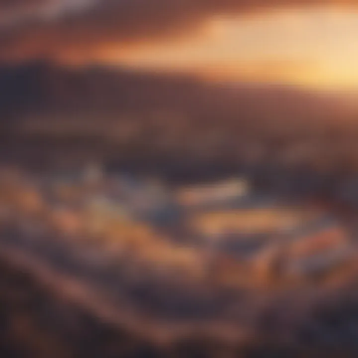 A panoramic view of a casino in Utah against a dramatic sunset