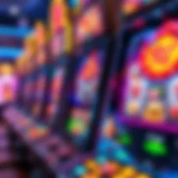 Close-up view of a Vegas casino slot machine with vibrant visuals