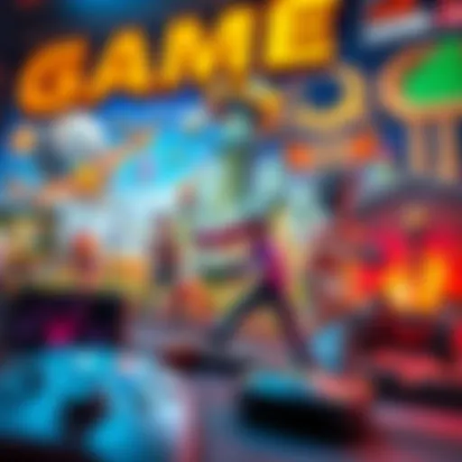 A vibrant illustration of various gaming genres, showcasing adventure, puzzle, and strategy themes