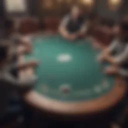 Visual representation of a competitive poker table during a tournament