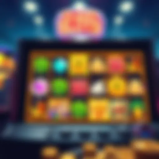 Vibrant online slot game interface showcasing various symbols and themes