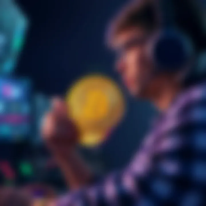 Gamer receiving cryptocurrency rewards