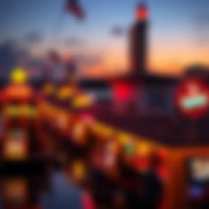 Vibrant riverboat casino scene at twilight