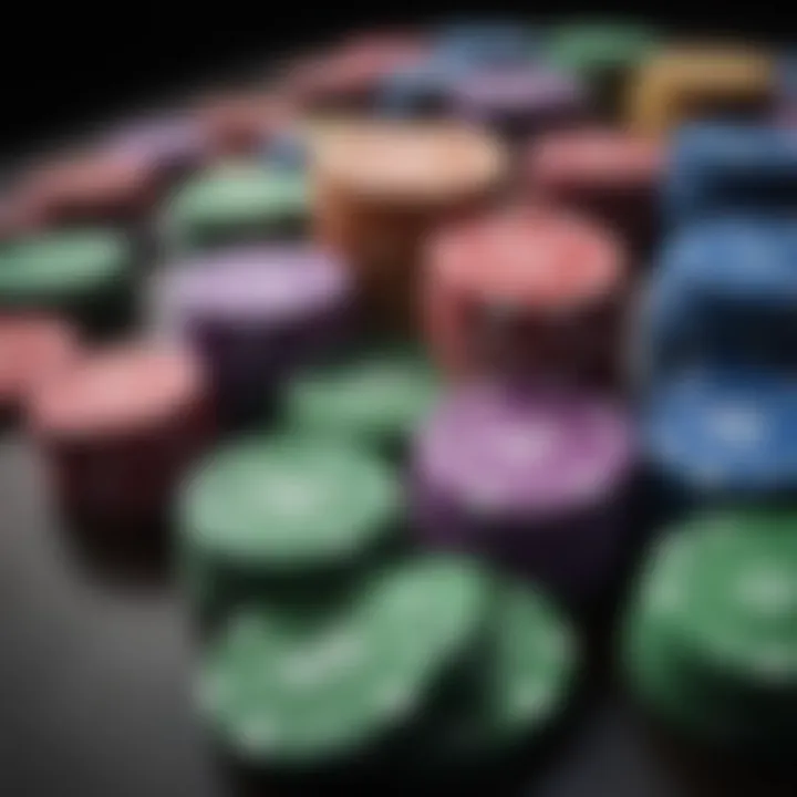 A close-up of poker chips reflecting a vibrant atmosphere