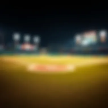 Baseball field with bright lights during a night game