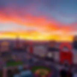 Las Vegas skyline at sunset with sports stadium
