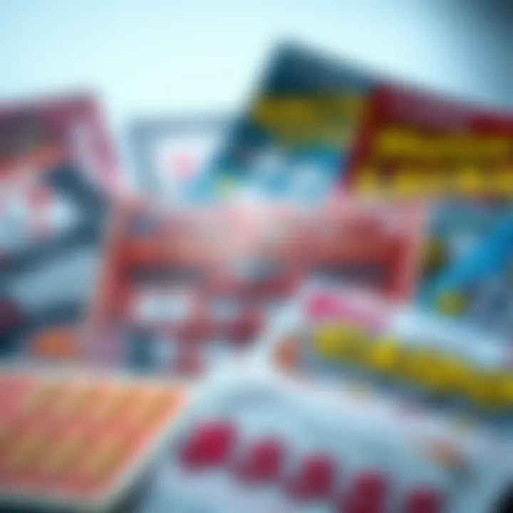 Variety of Scratch-Off Tickets with Designs A group of scratch-off tickets with varying designs and prizes