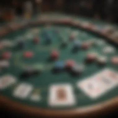 A poker table setup showcasing various chips and cards