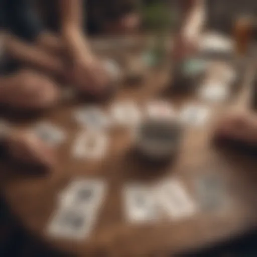 A vibrant display of spades cards spread on a table during a friendly gathering.