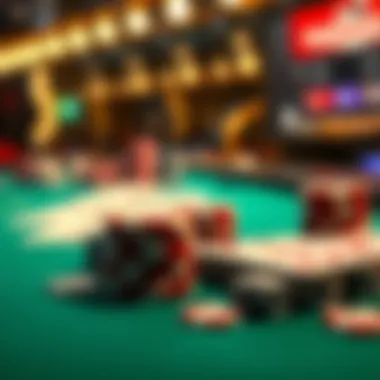 A close-up of chips and cards on a gaming table