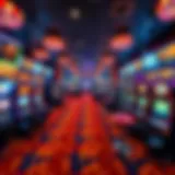 A panoramic view of a bustling casino floor in Queens filled with gaming machines and tables.