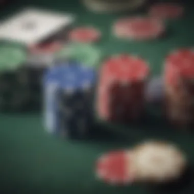 A close-up of poker chips and cards representing high-stakes gameplay