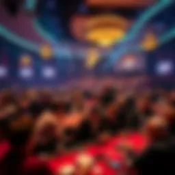 A grand poker tournament venue filled with intense players and spectators