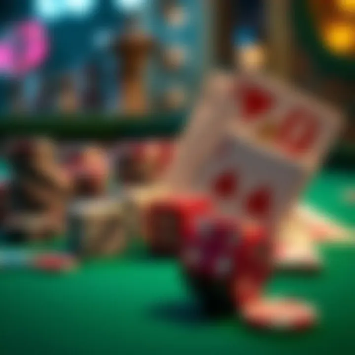 The Interplay of Luck and Strategy in Online Gambling A conceptual visualization of luck and strategy in gambling, featuring dice and cards