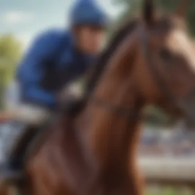 A close-up of a thoroughbred horse in action, highlighting the beauty and power of the animal.