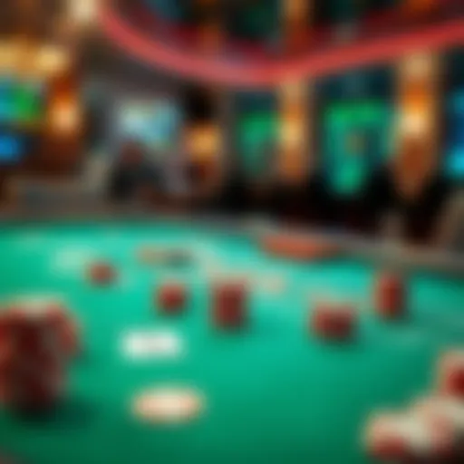 A virtual poker table showcasing Texas Holdem gameplay with chips and cards