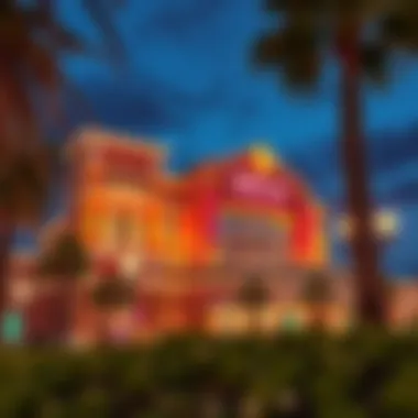 Architectural exterior of Hollywood Casino Grantville illuminated at night