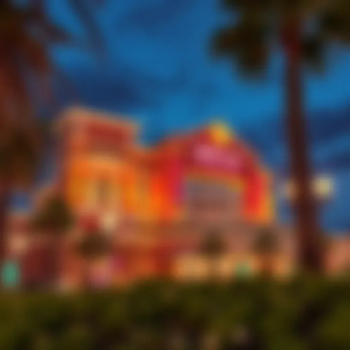 Architectural exterior of Hollywood Casino Grantville illuminated at night