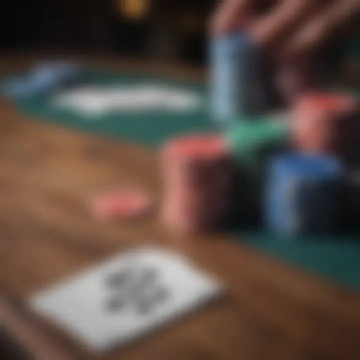 Close-up of poker chips and cards on the table