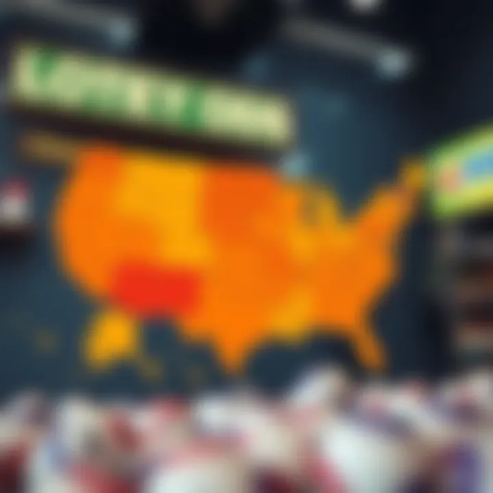 Regional Variations in Lottery Odds An artistic visualization of a map highlighting regions with favorable lottery games.