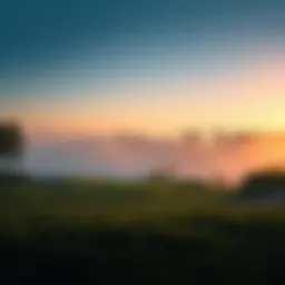 Golf course at dawn with mist