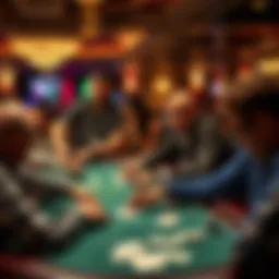 A vibrant poker table with players engaged in an intense game