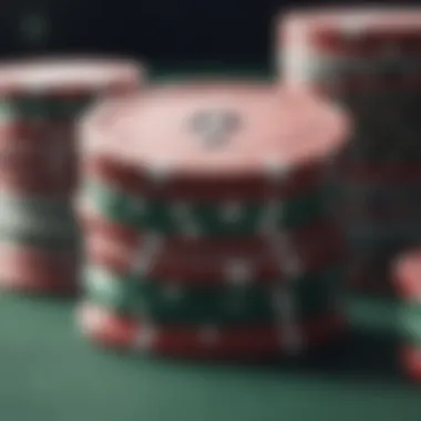 A close-up of poker chips stacked high