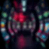 An intricate depiction of illegal slot machines in an underground setting