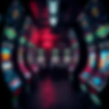 An intricate depiction of illegal slot machines in an underground setting