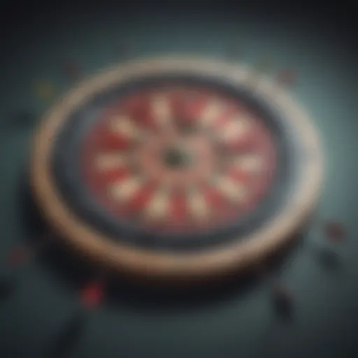 A dartboard with darts arranged strategically.