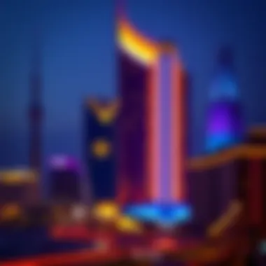 A nighttime view of The Revel illuminated against the Atlantic City skyline