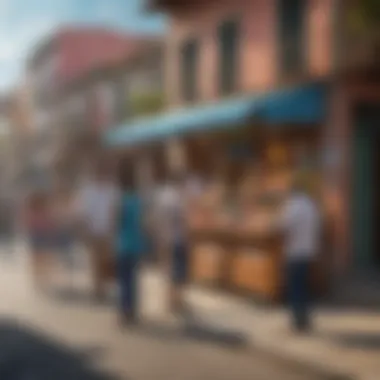 Vibrant street scene depicting lottery vendors in the Dominican Republic